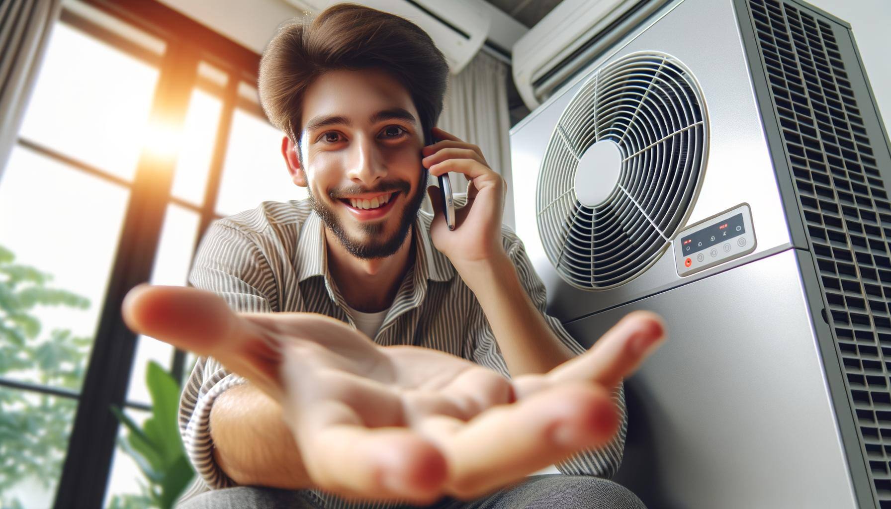 Client satisfait contactant notre service après l'installation d'un échangeur d'air