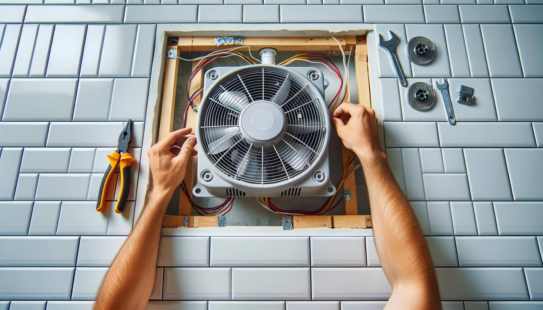 Installation professionnelle d'un ventilateur de salle de bain.